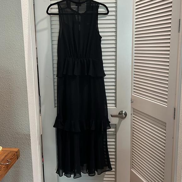 NWT Who What Wear Target Black Sheer ruffled tiered Maxi dress sleeveless sz S - Picture 6 of 6